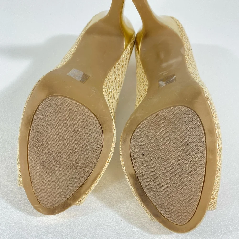 Gold Shimmer Peep Toe Heels 10 Audrey Brooke 4